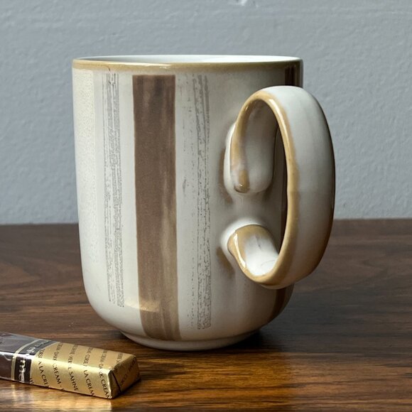 Denby Truffle Layers Mug Coffee Beaker Stoneware Brown Tan Cream Striped England - Picture 2 of 11